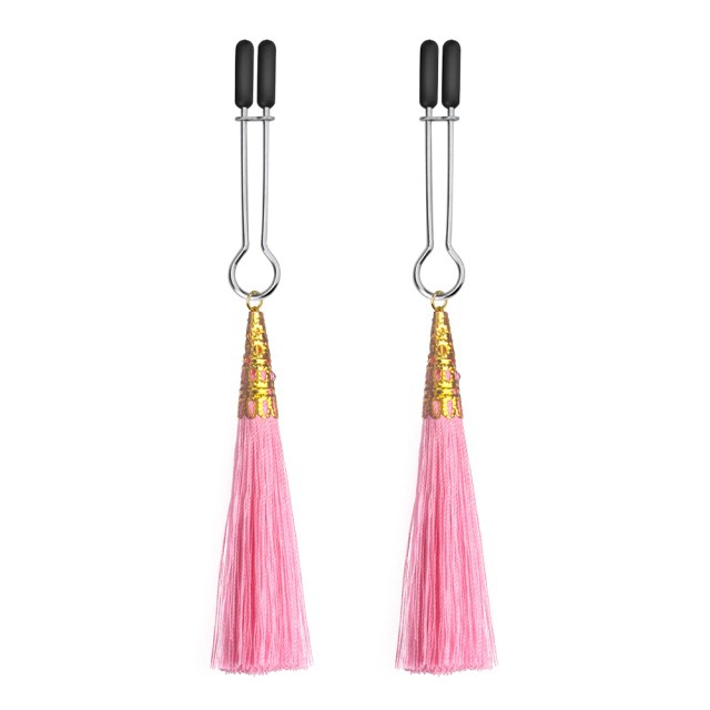 Зажимы на соски "Lovetoy" с розовыми кисточками 