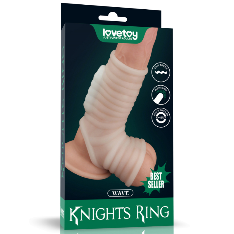Насадка с отверстием для мошонки "Knights Ring" с вибрацией, белая 